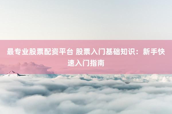 最专业股票配资平台 股票入门基础知识：新手快速入门指南