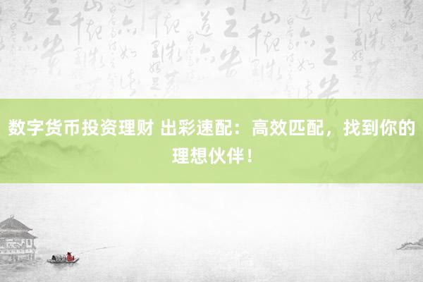 数字货币投资理财 出彩速配：高效匹配，找到你的理想伙伴！