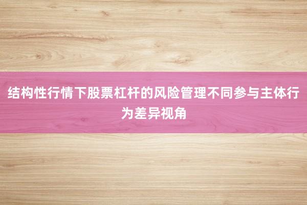 结构性行情下股票杠杆的风险管理不同参与主体行为差异视角
