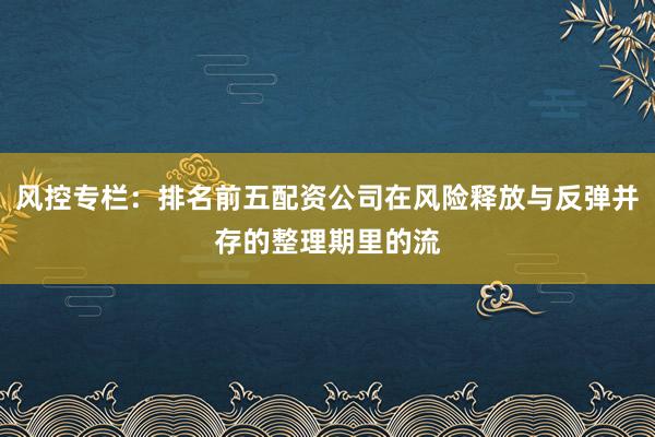 风控专栏：排名前五配资公司在风险释放与反弹并存的整理期里的流